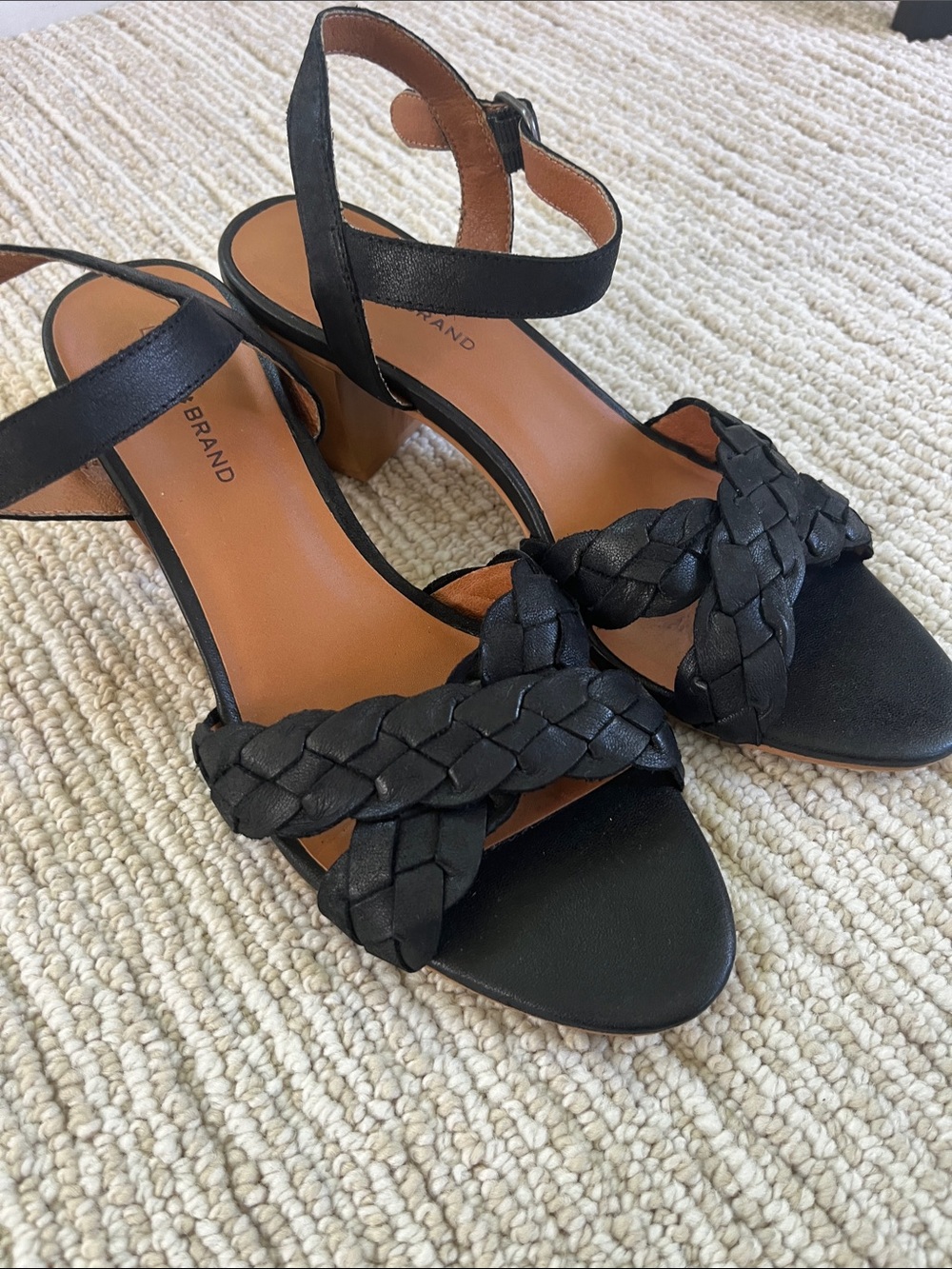 Lucky Brand Black Braided Strap Block Heel Sandals